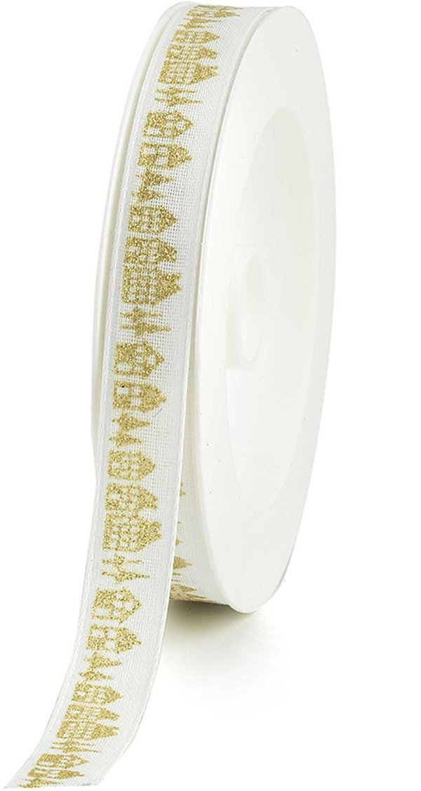 Nastro Tessuto Bianco con Casine Oro e Glitter