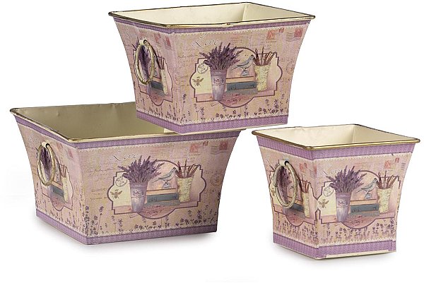 Set Vasi in Metallo Quadrati Lavanda