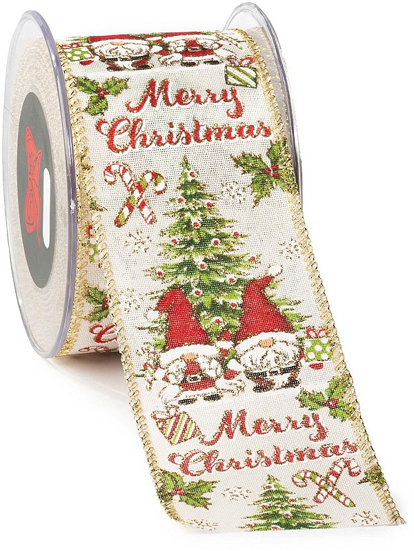 Nastro Tessuto Animato Gnomi "Merry Christmas"