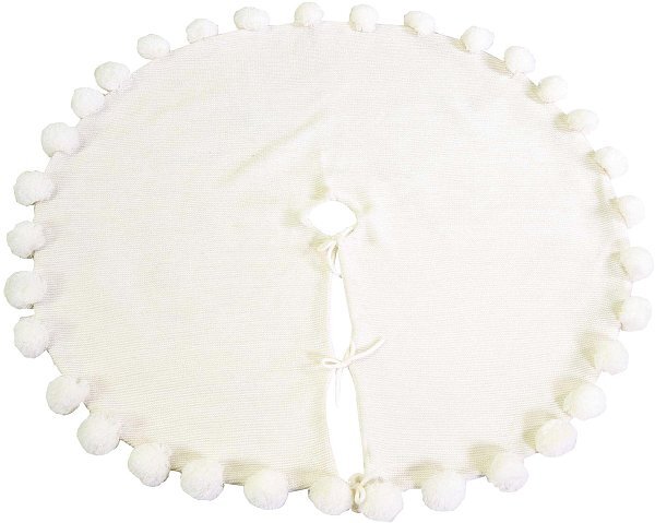 Copribase per Albero in Tessuto Maglia Bianco con 33 Ponpon