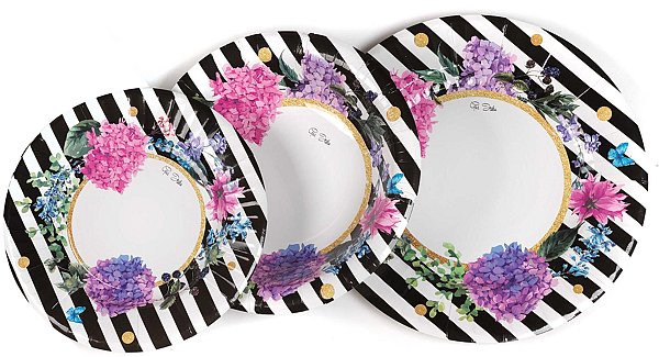 Piatti Fondi Black & Flowers