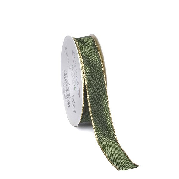 Nastro in Tessuto Animato Satin Verde Bordi Oro
