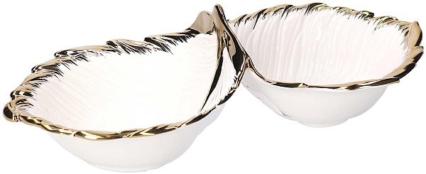 Svuotatasche 2 Scomparti in Ceramica Bianco e Bordo Oro