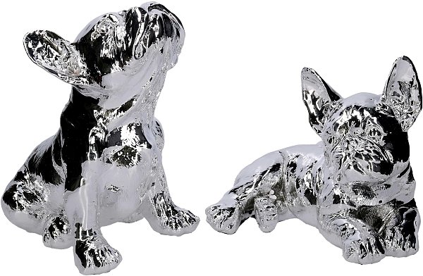 Cane in Resina Bulldog Argento Seduto