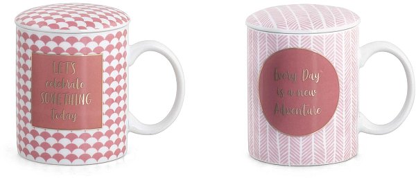 Set Mug Rosa in Porcellana con Coperchio