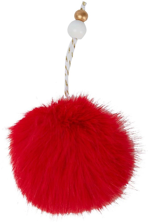 Sfere in Pelliccia Rosso con Cordino e Palline Bianco/Oro