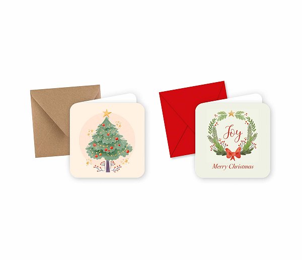 Biglietti e Bustine Rosse/Kraft "Natale Pastello" Assortiti