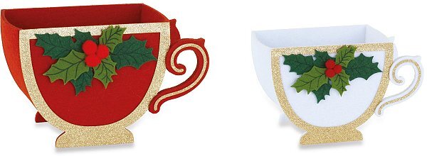 Set Contenitori Tazza in Feltro Rosso e Bianco con Glitter Oro