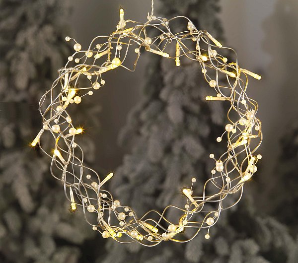 Coroncina con Perline e Led Luce Calda Bianca