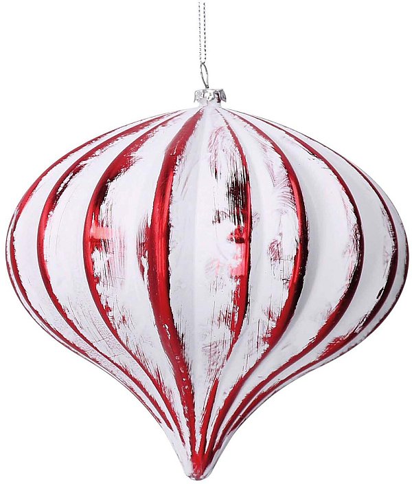 Sfera in Plastica Cipolla Bianca a Coste Rosse Appendibile