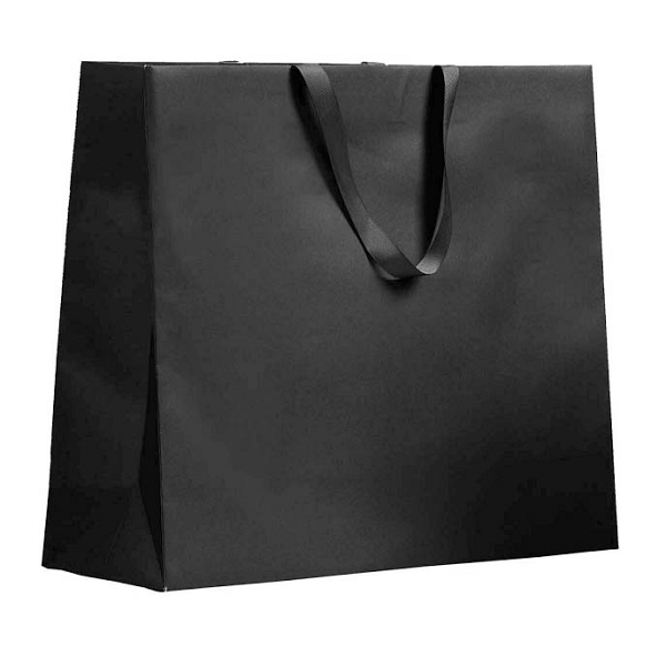 Shopper Carta Charme Nero con Maniglia in Grosgrain