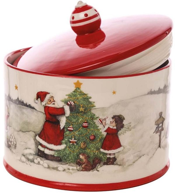 Contenitore in Ceramica Tondo con Babbo/Albero/Bimba