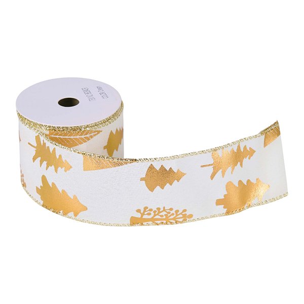 Nastro in Tessuto Animato Alberelli Bianco/Oro