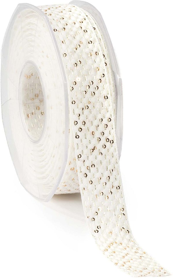 Nastro Tessuto Bianco con Paillettes Oro