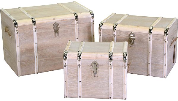 Baule rettangolare in legno sbiancato