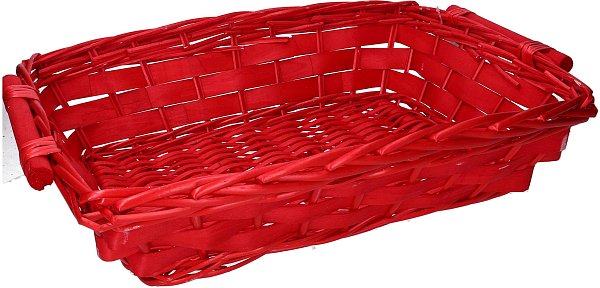Cesto Rettangolare Grande in Vimini Rosso con Manici