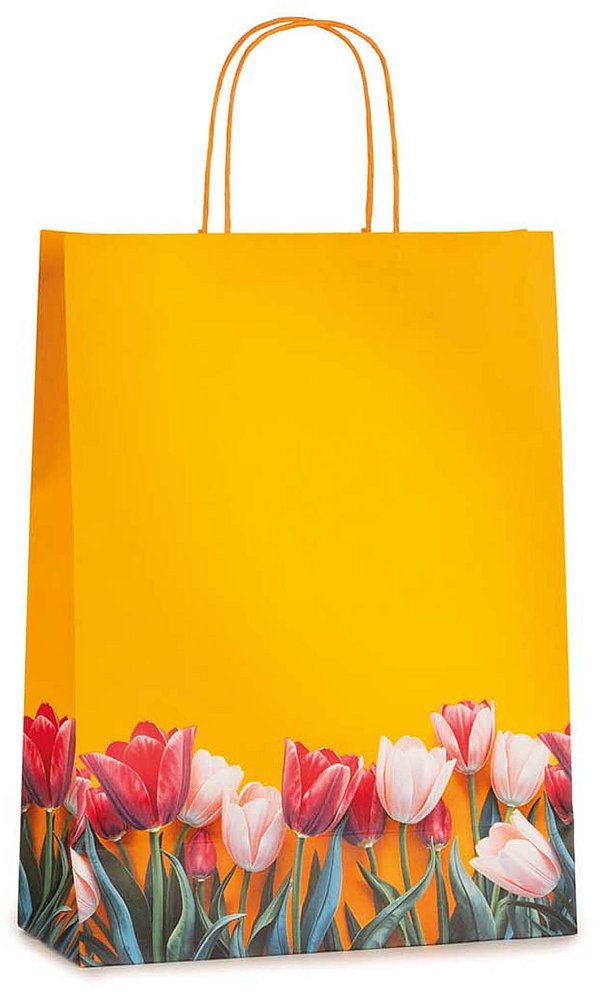 Shopper Carta Tulipani con Maniglia Intrecciata