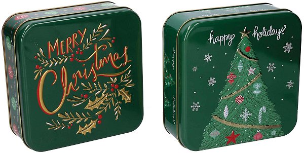 Scatola in Metallo Quadrata Verde Albero e Scritta (disponibile in 2 fantasie)