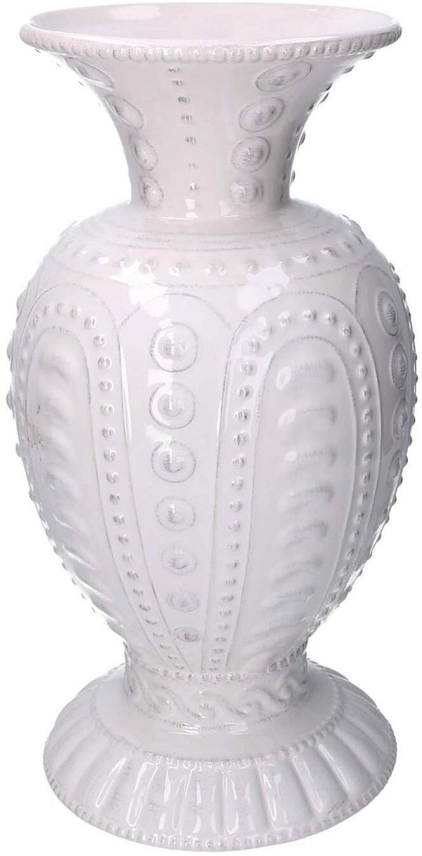 Vaso Bianco in Ceramica con Disegni in Rilievo