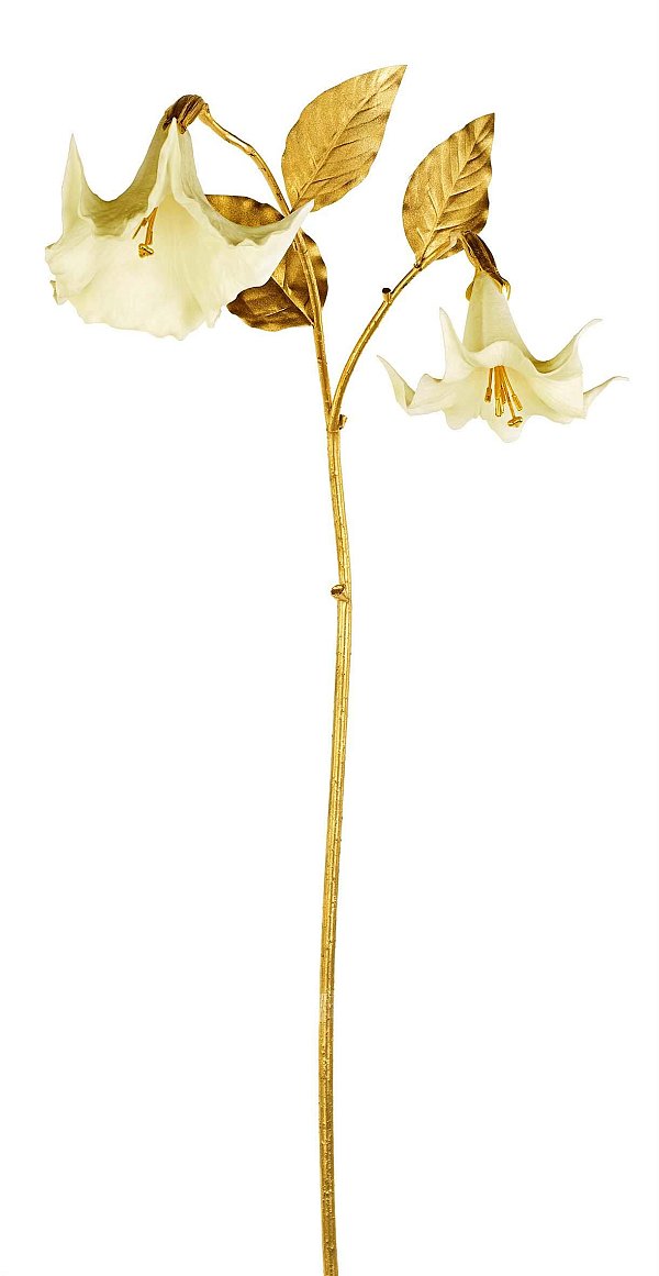 Ramo Dorato con 2 Fiori Datura Crema e Foglie Oro