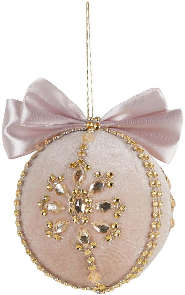 Sfera in Velluto Rosa con Decoro Fiocco di Neve e Strass