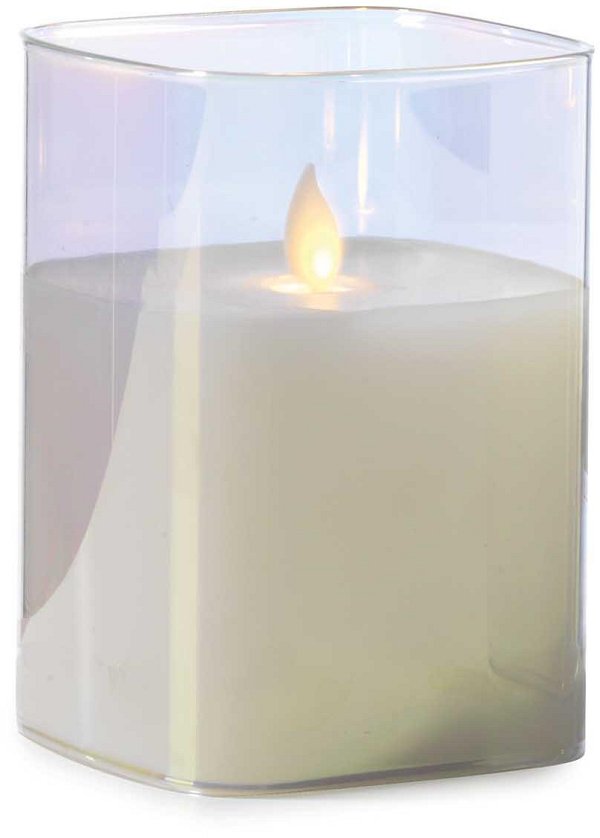 Candela Quadretto Vetro Iridescente a Luce Calda Effetto Fiamma