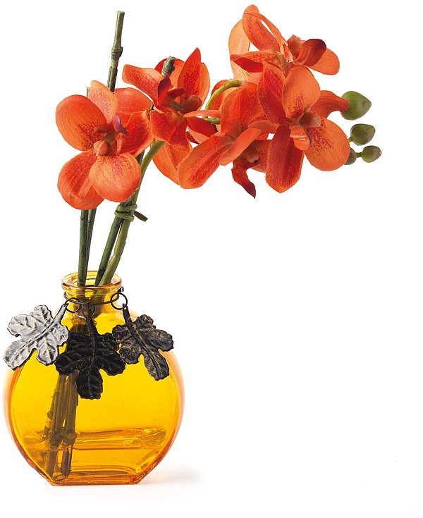 Orchidea Arancio in Vaso di Vetro Arancio