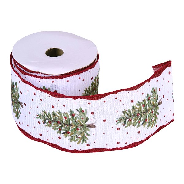 Nastro in Tessuto Animato Alberelli Bianco/Rosso