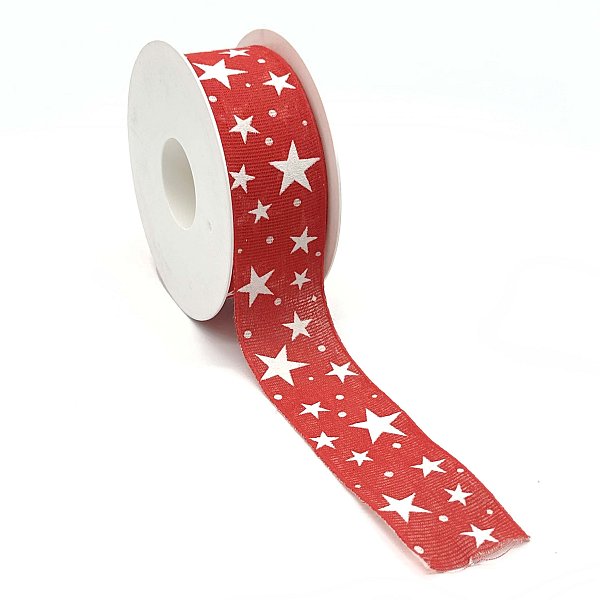 Nastro Tessuto Rosso Stelle Bianche