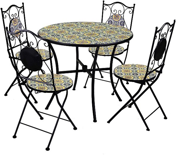 Tavolo in Metallo Oristano Mosaico con 4 Sedie
