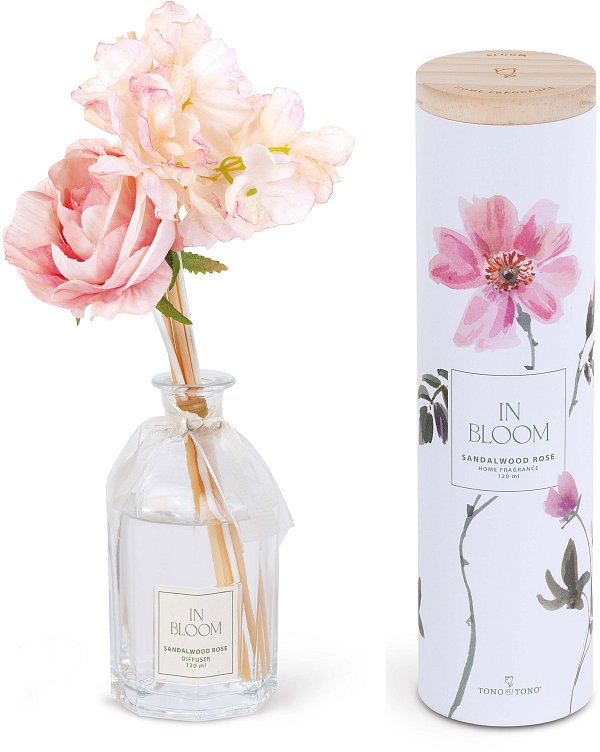 Diffusore in Vetro Sandalwood Rose con Fiori Rosa