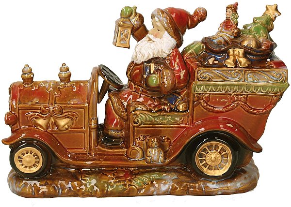 Babbo Natale in Ceramica su Auto color ruggine