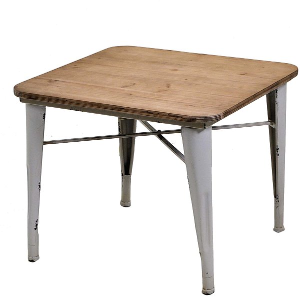 Tavolo in metallo bianco Edimburgo Quadrato con Top in Legno