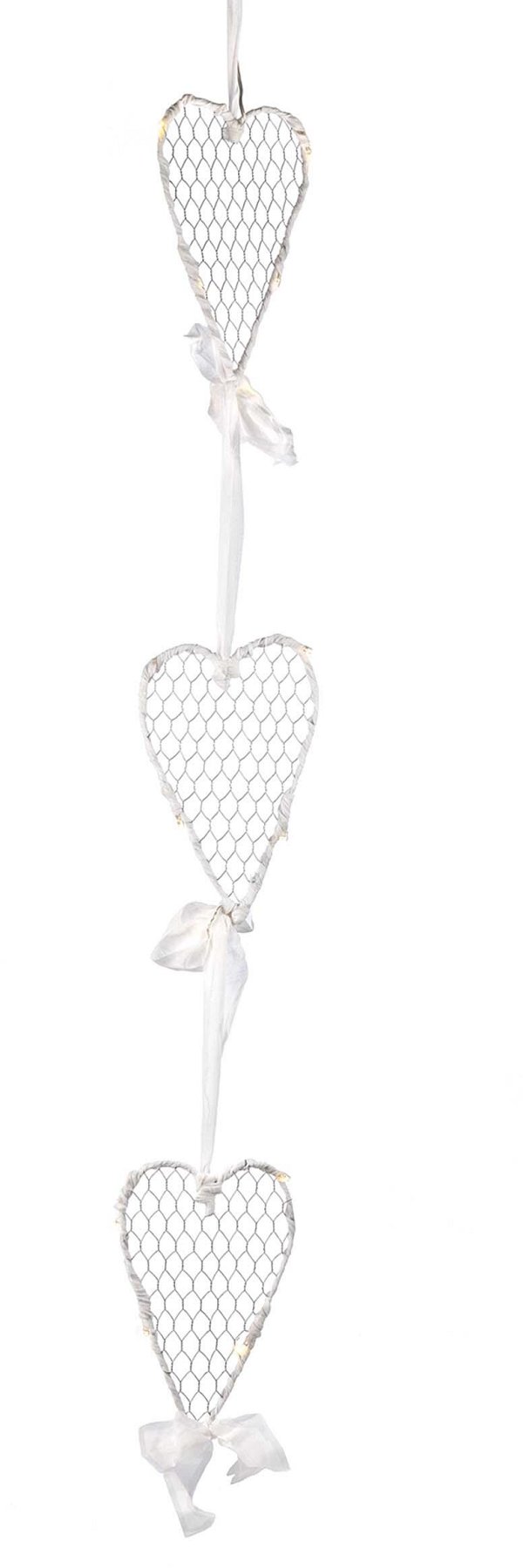 Catena 3 Cuori Rete Metal con Led Luce Bianca Calda