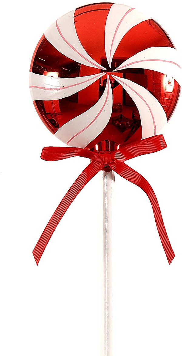 Pick Medaglione Candy Bianco/Rosso in Plastica con Fiocco Rosso