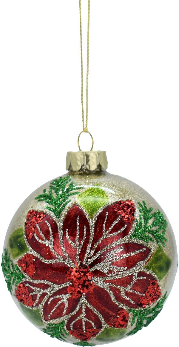 Sfera di Vetro Poinsettia Rossa con Glitter Oro