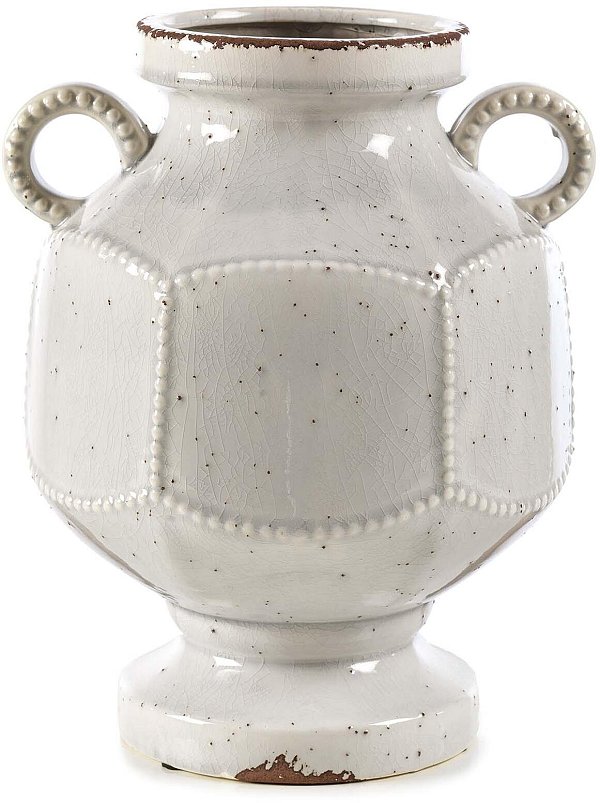 Anfora in Ceramica Bianca Esagonale con Manici