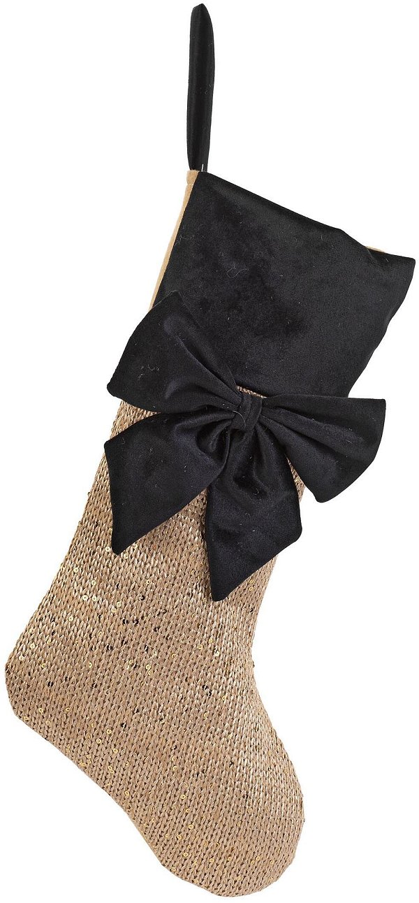 Calza Juta Ecrù/Nera con Fiocco e Paillettes Oro