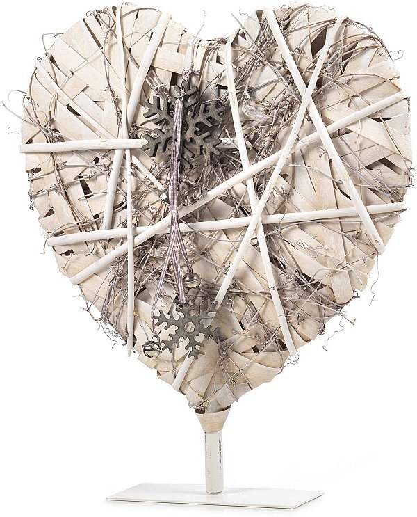 Cuore Rattan Bianco con Base e Led