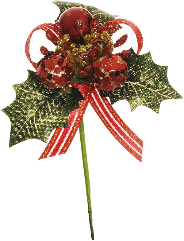 Pick Agrifoglio e Berries con Strass Rossi e Fiocco