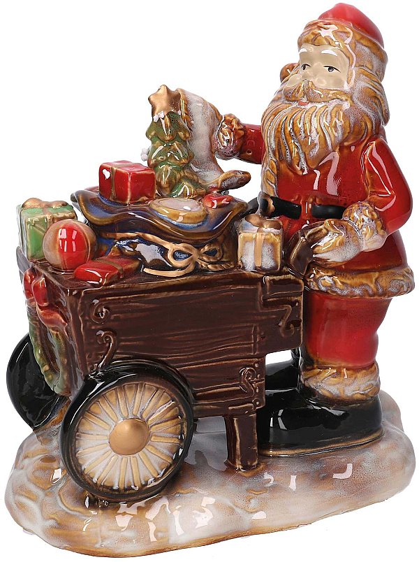 Babbo Natale in Ceramica con Carretto e Regali