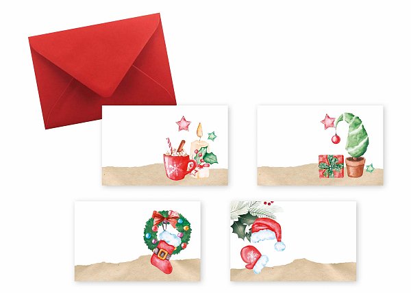 Biglietti e Bustine Rosse "Arriva Babbo Natale" Assortiti
