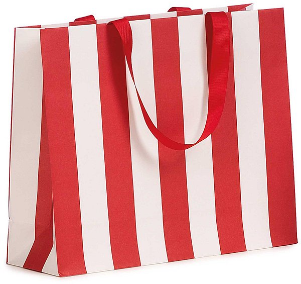Shopper Carta Stripes Rosso/Bianco con Maniglia in Grosgrain