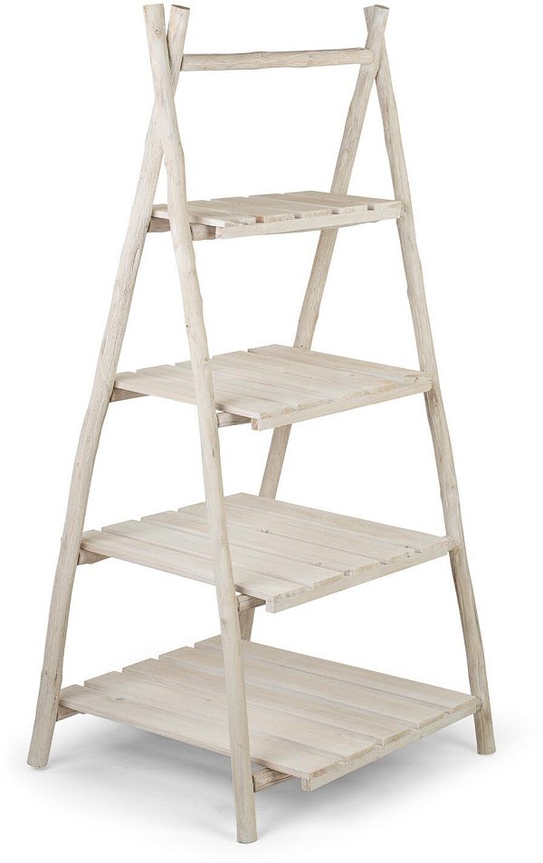 Scaffale in Legno Sbiancato con 4 Ripiani