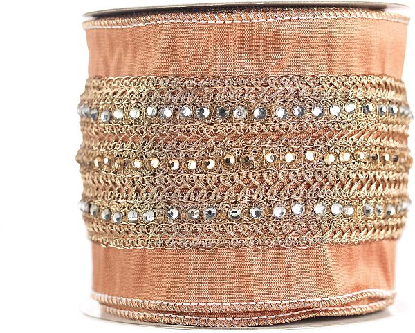 Bobina tessuto animato rosa antico con strass