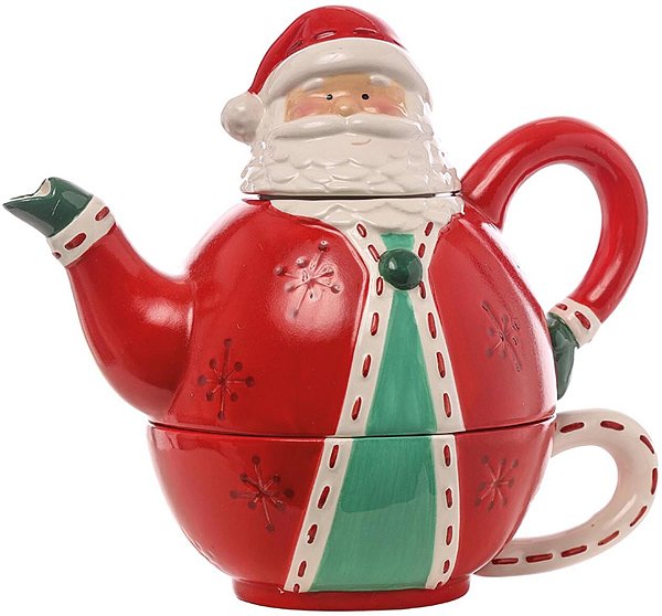 Teiera con Tazza in Ceramica Rosso Babbo Natale