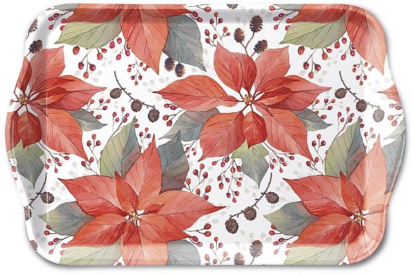 Vassoio in Plastica Decorato Poinsettia & Berries