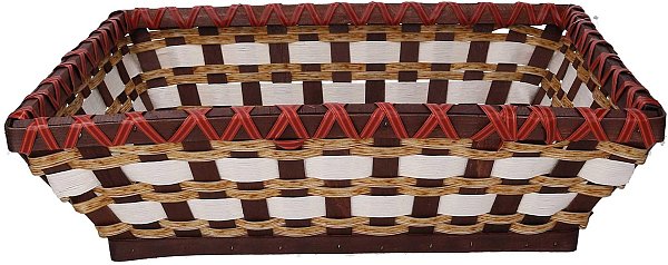 Cesto Vimini Sfogliato Noce Rettangolare con Intreccio Bianco e Fondo in Legno