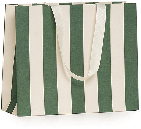 Shopper Carta Stripes Verde con Maniglia in Grosgrain