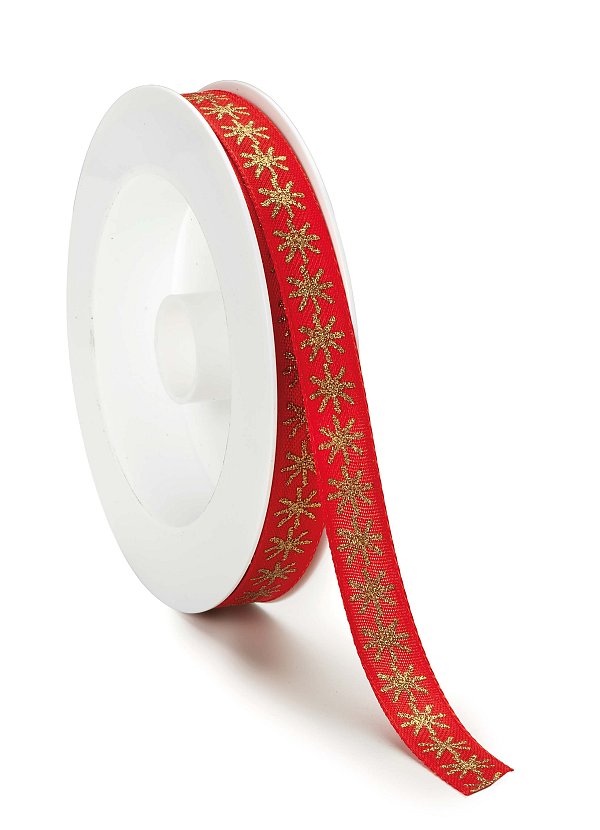 Nastro in Tessuto Fiocchi di Neve Rosso con Glitter